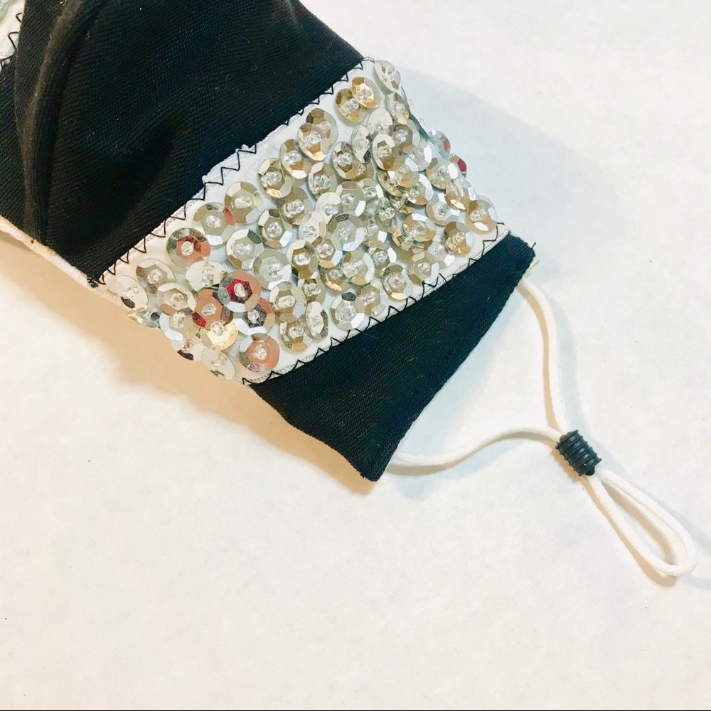 Silver Sequin Black White mask with ear co…